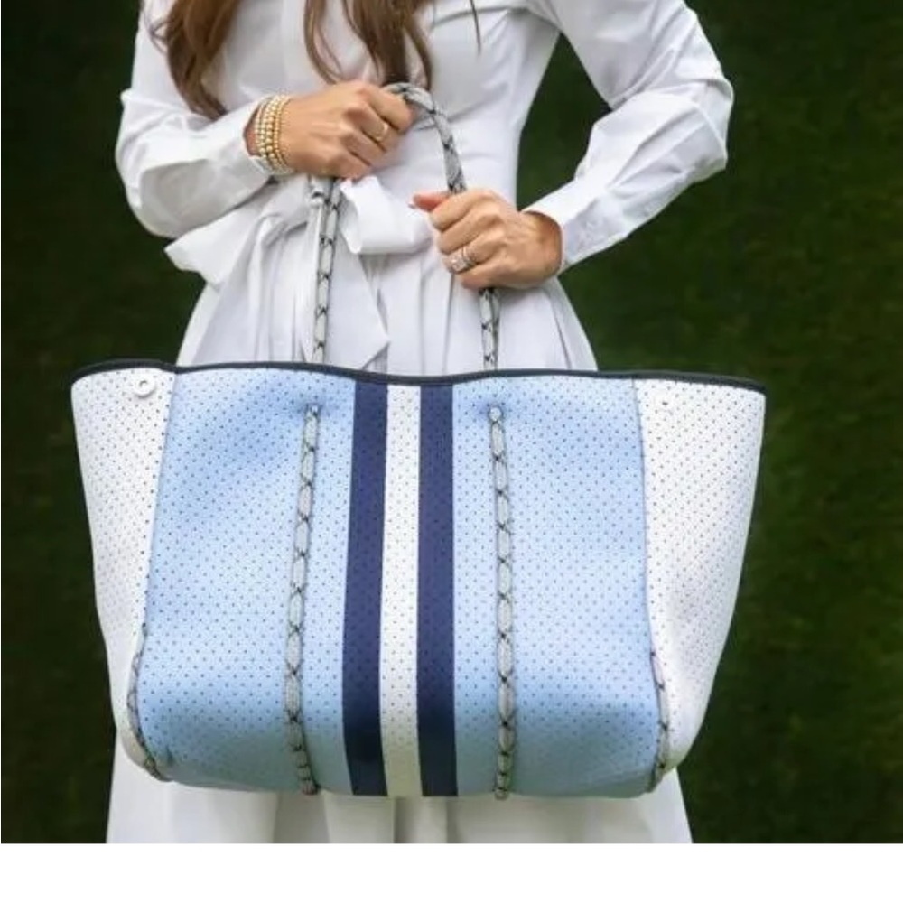 Parker & Hyde Baby Blue and Navy Stripe Tote